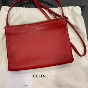Authentic CELINE Trio Red Leather Large Crossbody